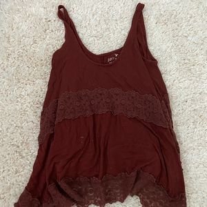 AEO, Strip Lace Tank Top, Size Small, Maroon.